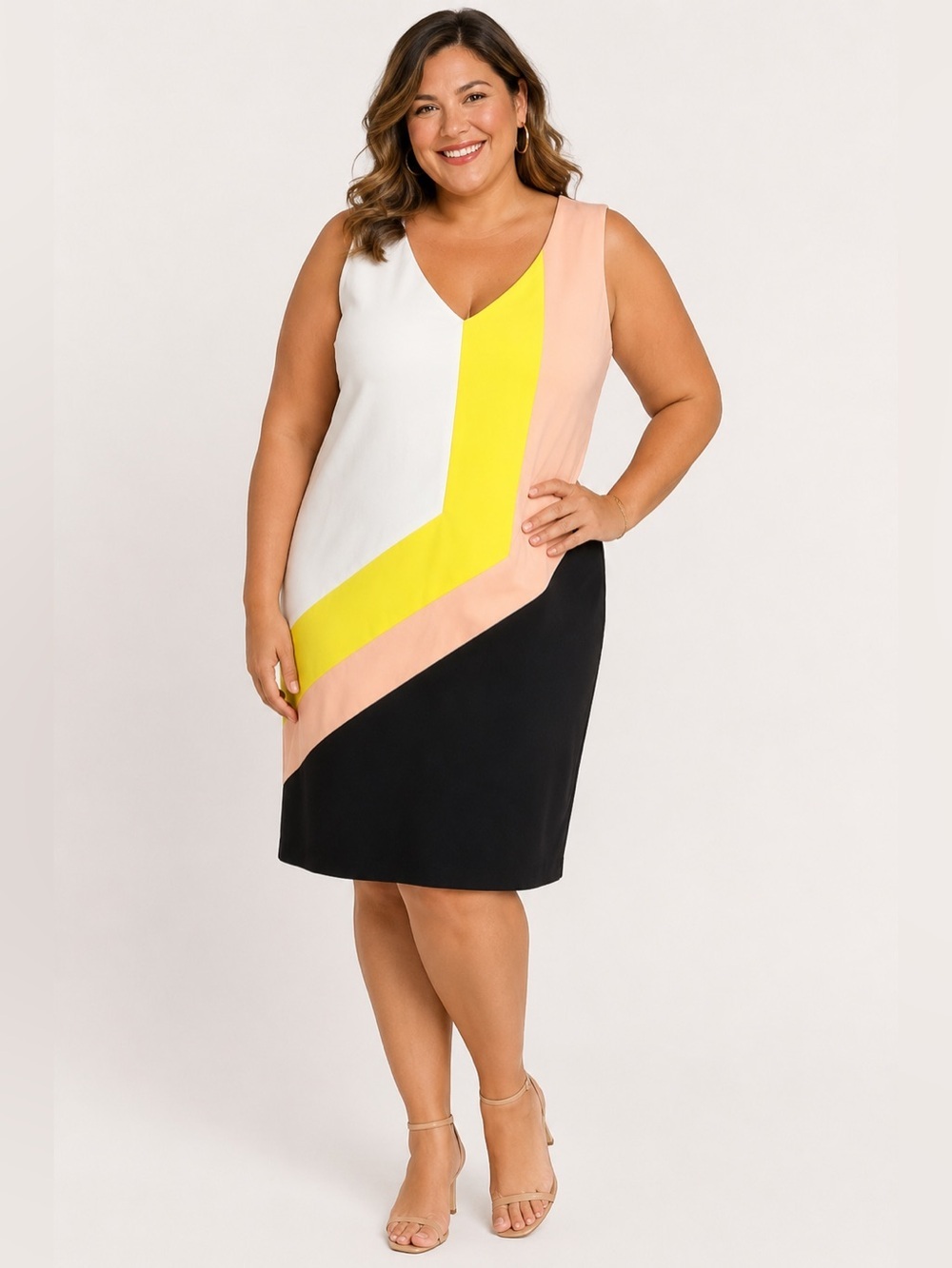 Christian Siriano Colorblock Sheath Dress NWT Black White Yellow Peach XXL